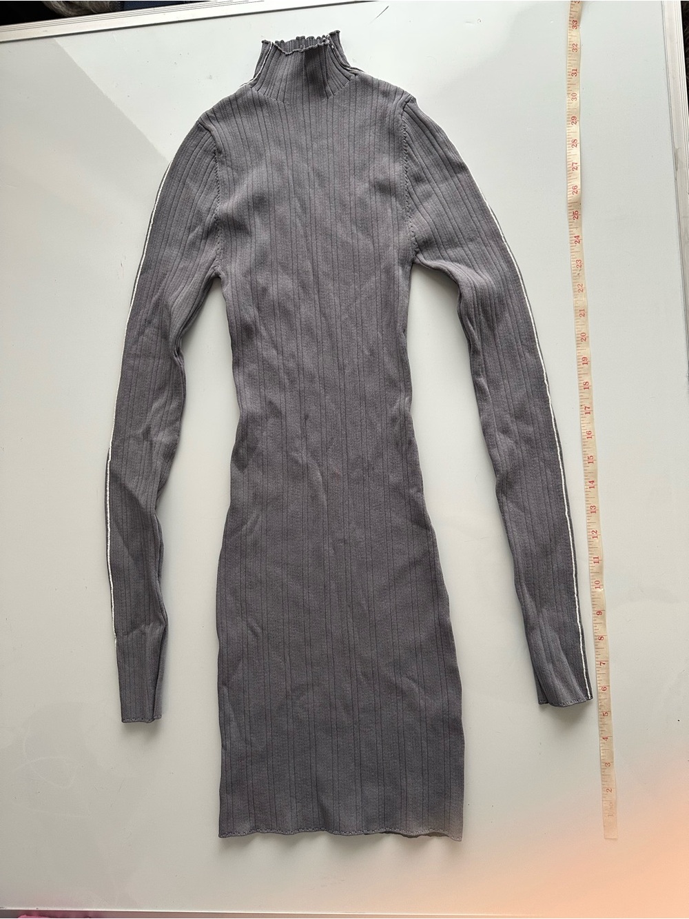 Zara Ribbed Knit Fitted Mini Dress Gray Size XS High Neck Long Sleeves - Picture 8 of 11